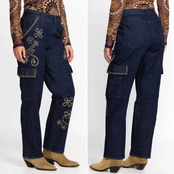 Johnny Was Alex Cargo Embroidered Jean in Trueindigo Size 26 - Picture 5 of 11